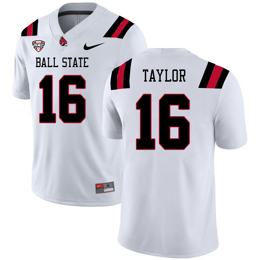 Ball State Cardinals #16 AJ Taylor College Football Jerseys Stitched Sale-White